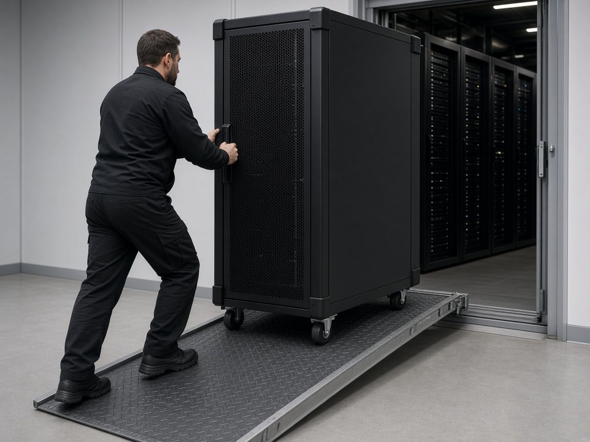 Servera skapja ievešana jaunā serveru telpā pa rampu
